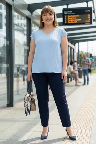 Temno modra bluza s čipko