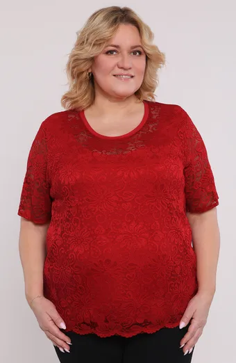 Rdeča bluza s cvetlično čipko