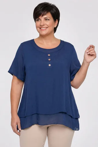 Temno modra enobarvna bluza bluza z gumbi