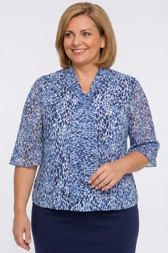 Modra bluza z vzorcem in kravato