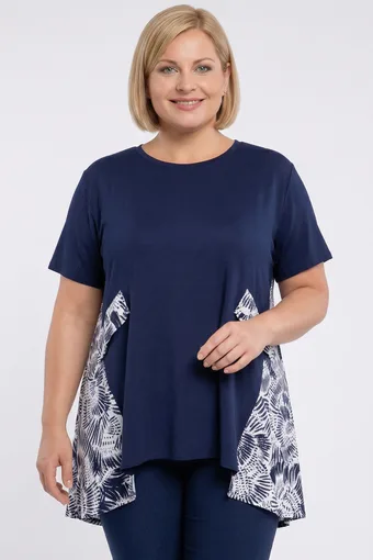 Temno modra bluza z belimi dodatki