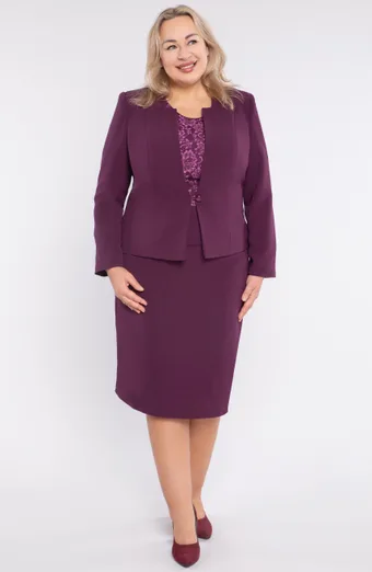 Tridelni temno vijolični peplum kostim