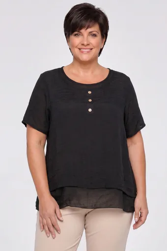 Črna enobarvna bluza z gumbi