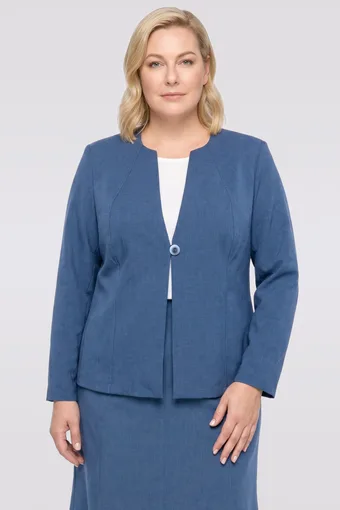 Modra lanena blazer z žepi