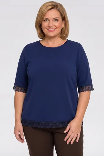 Temno modra bluza s čipko