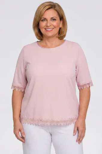 Svetlo roza bluza s čipko