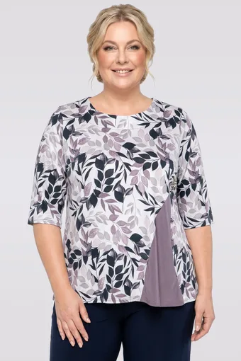 Svetlo vijolična bluza z všitim listnim vzorcem