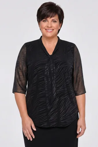 Črna bluza s črnimi vzorci in vezalkami