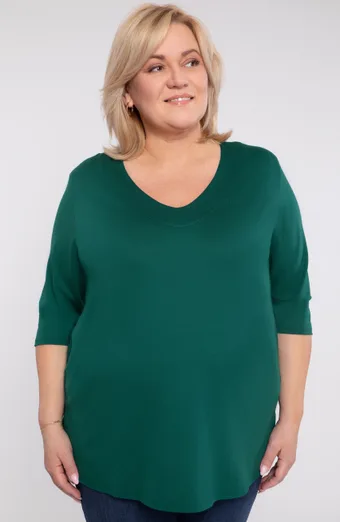 Navadna temno zelena bluza z V-izrezom