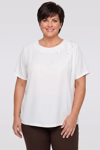 Ekru bluza z biseri in cirkoni