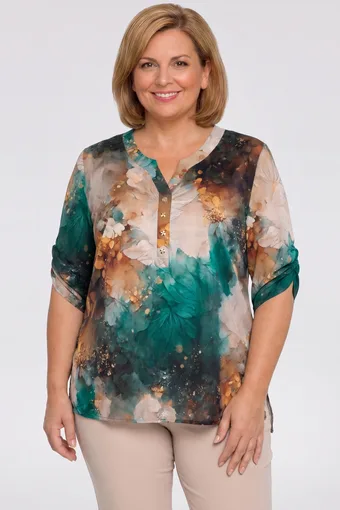 Bluza z zelenimi in bež vzorci