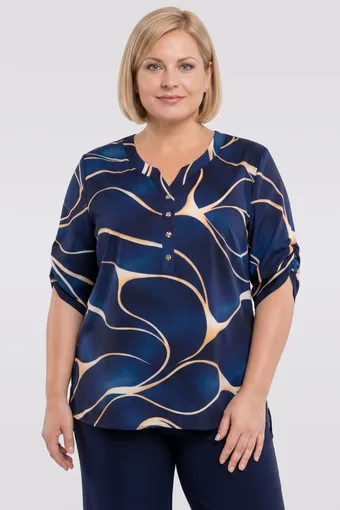 Temno modra bluza z zlatimi vzorci