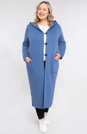 Modra dolga topla bluza z gumbi