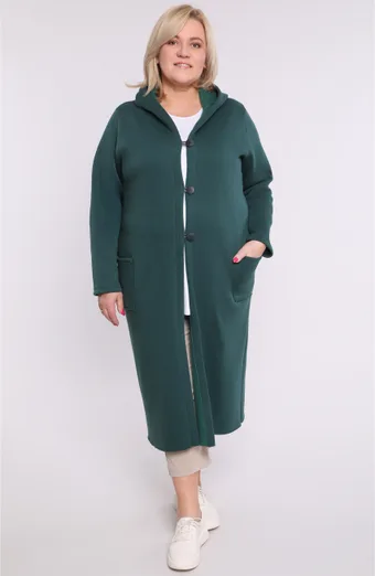 Temno zelena dolga topla bluza z gumbi