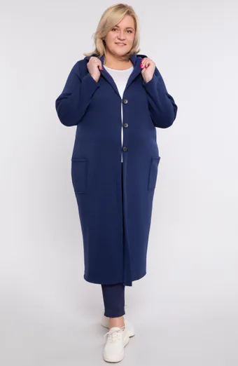 Temno modra dolga topla bluza z gumbi