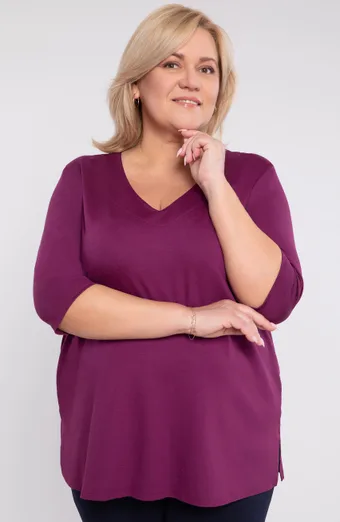 Navadna vijolična bluza z V-izrezom