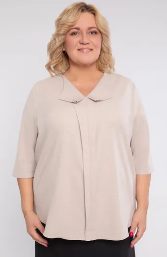 Lanena ohlapna bluza v bež barvi