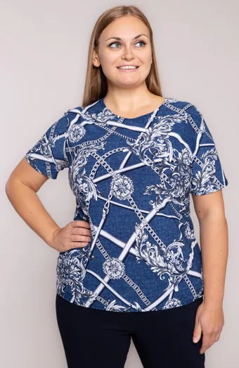 Modra bluza z belim vzorcem
