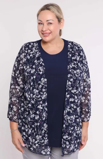 Temno modra cvetlična bluza