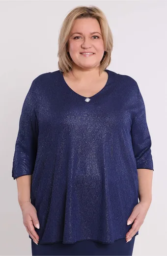 Temno modra sijoča bluza z broško