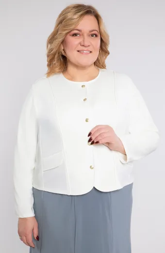 Bela jakna z okrasnimi gumbi