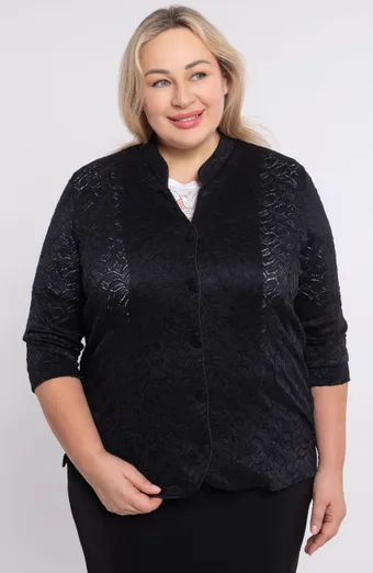 Črna svetla čipkasta jakna