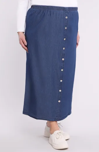 Jeans dolgo krilo z gumbi