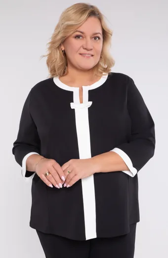 Črna bluza z belo obrobo in pentljo