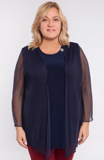 Temno modra bluza z mrežastim ogrinjalom