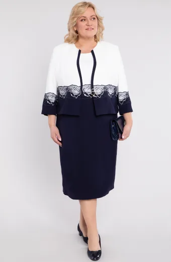 Elegantna temno modra obleka z vrtnicami