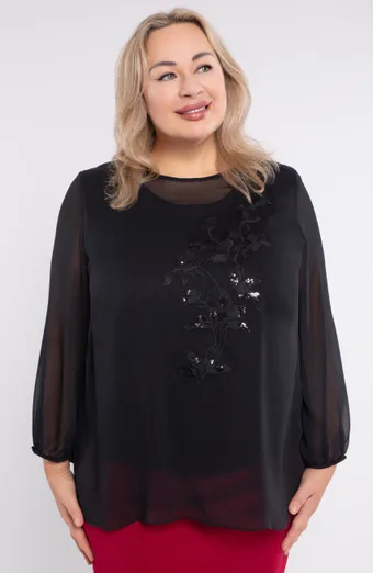 Črna šifonasta bluza z okraski
