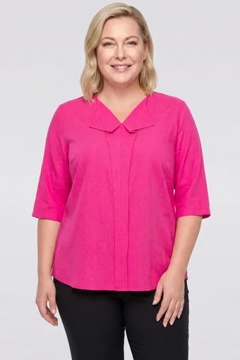 Ohlapna lanena bluza v roza barvi