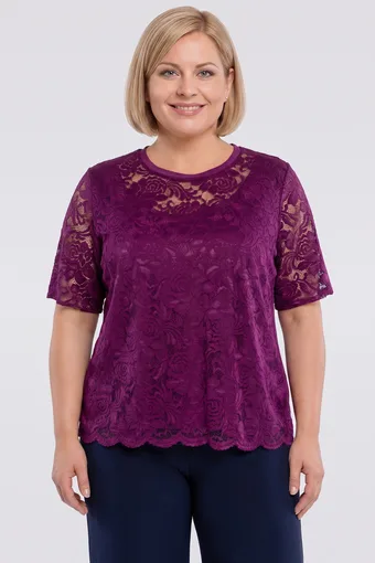 Vijolična cvetlična čipkasta bluza