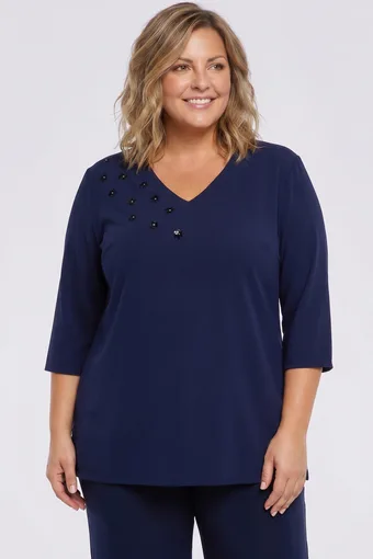 Temno modra bluza z temno modrimi rožami
