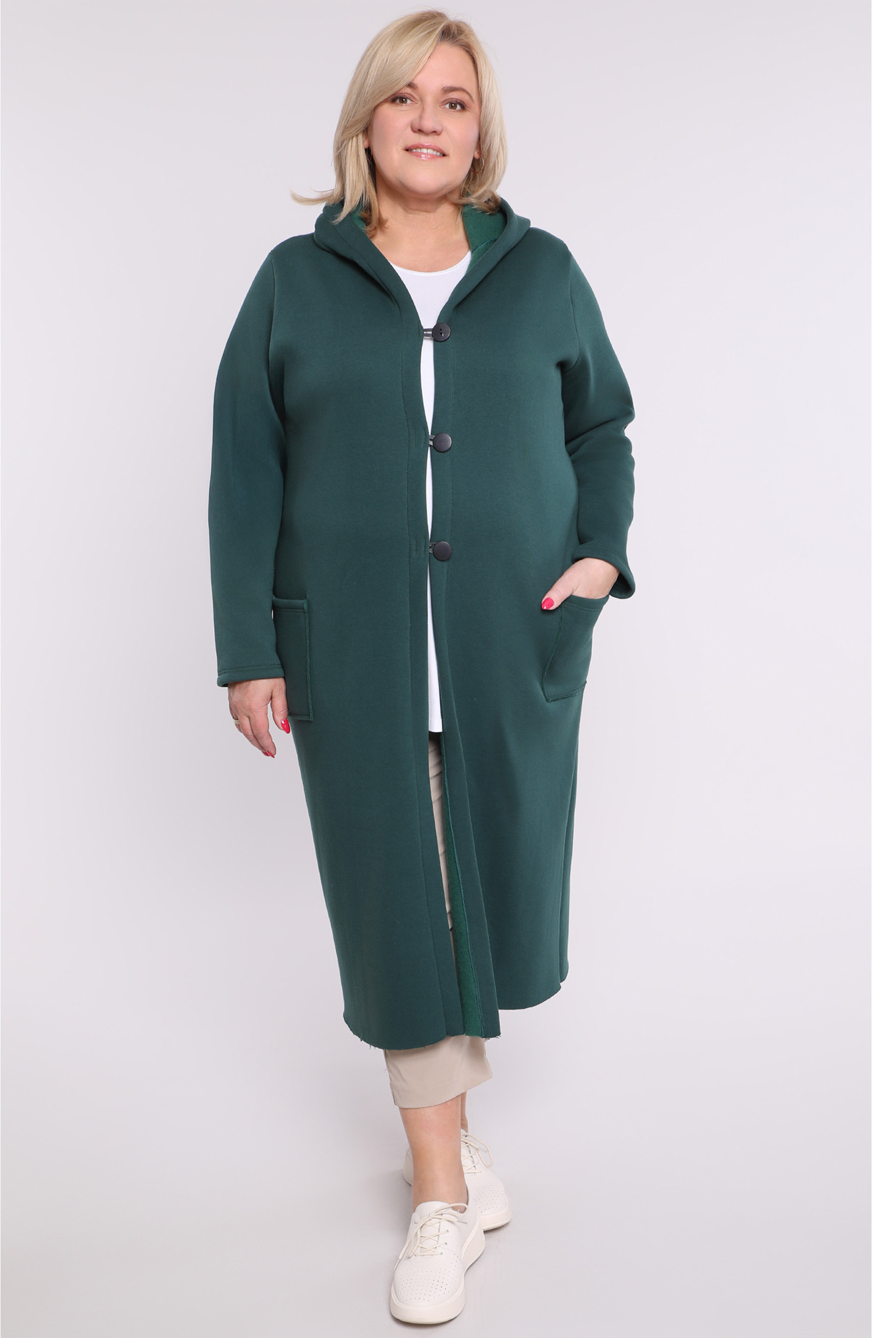 Temno zelena dolga topla bluza z gumbi